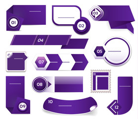 Set of blue-violet vector progress, version, step icons. eps 10