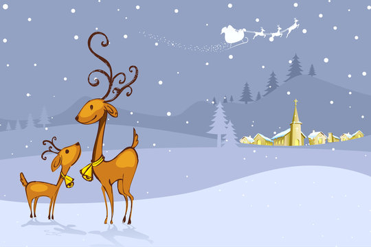 Reindeer in Christmas Night