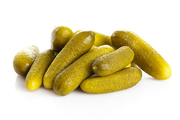 pickled cucumbers. Gherkins on a white background