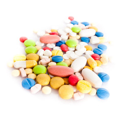 colorful pills isolated on white