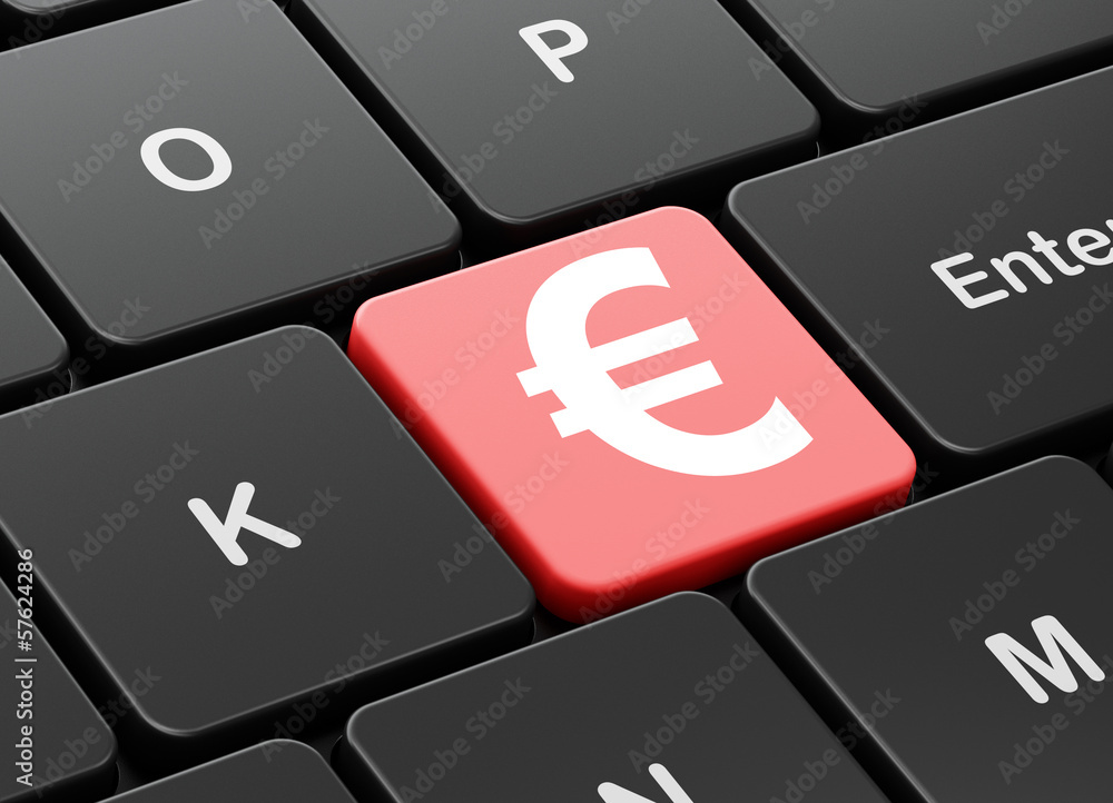 Poster currency concept: euro on computer keyboard background