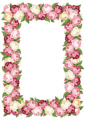 Fototapeta premium Vector frame with pink and white vintage roses.