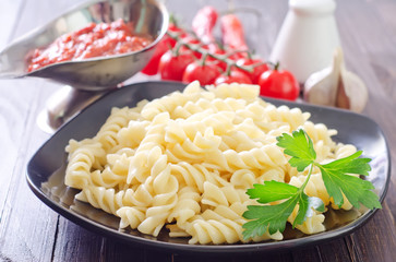 pasta on black plate