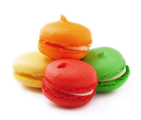 Colorful macaroons on white