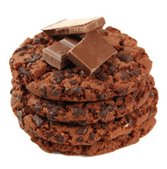 Homemade cookie with chocolate, isolated on white
