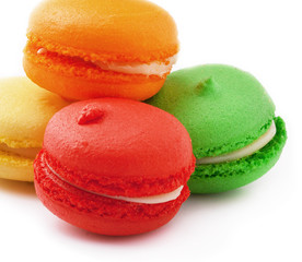 Colorful macaroons on white