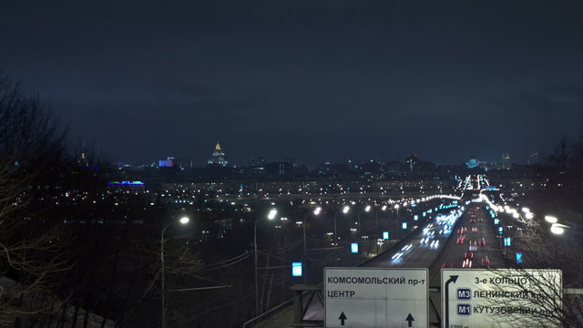 Moscow night urban view. Time Lapse.