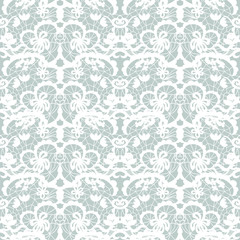 Lace seamless pattern with flowers on blue background