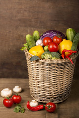 Healthy Organic Vegetables on a Wooden Background. Frame Design