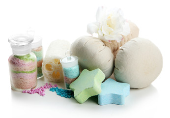 Aromatic salts in glass bottles and herbal compress balls for