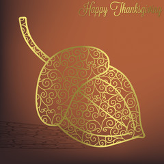 Filigree acorn Thanksgiving card in vector format.  