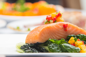 Grilled salmon steak