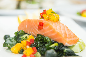 Grilled salmon steak