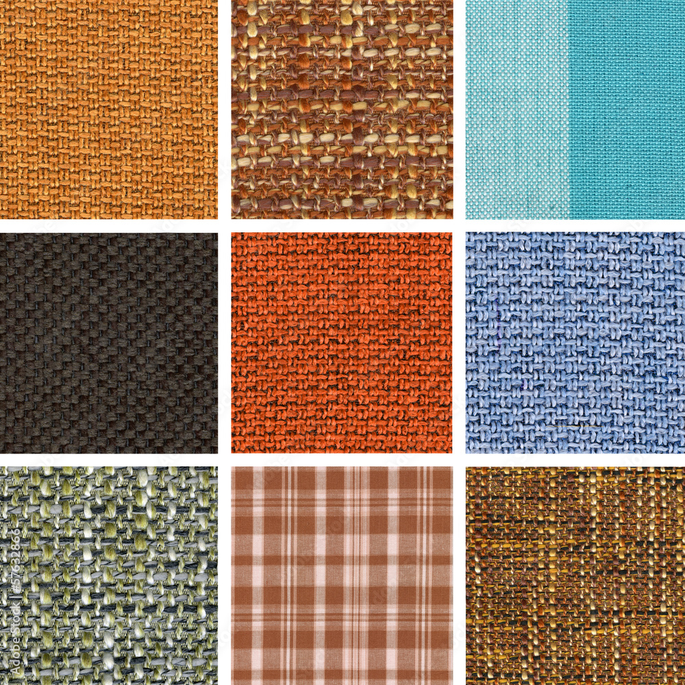 Poster set of different fabric texture on white background