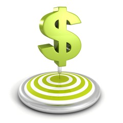 darts target and arrow with green dollar sign