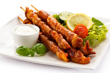 Grilled meat and vegetables