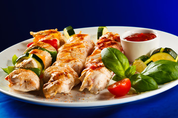 Grilled meat and vegetables