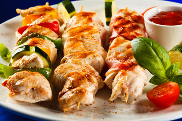 Grilled meat and vegetables