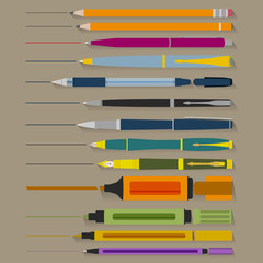 Set of Pencils Pens and Markers