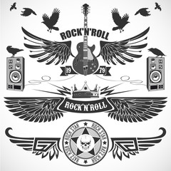 Rock n 'Roll set of symbols with wings