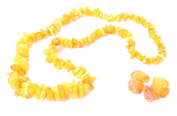 Orange, shiny necklace for the woman with raw amber