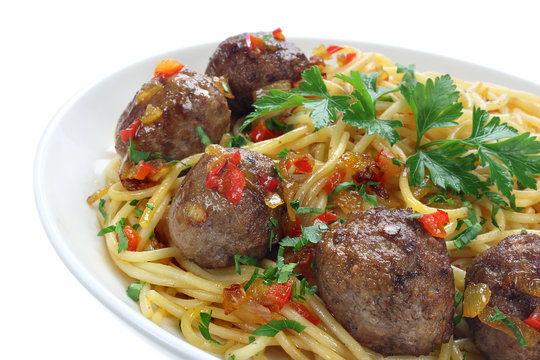 Fried pork meatballs with pasta
