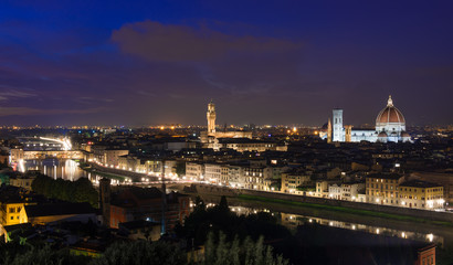 Fototapeta na wymiar Night Florence with Cathedral, Palazzo Vecchio, Ponte Vecchio