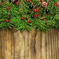 Christmas and New Year decoration on wooden background. Holiday