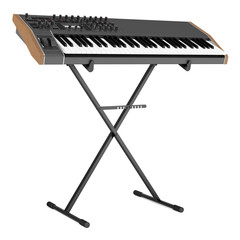 Obraz premium black synthesizer on stand isolated on white background