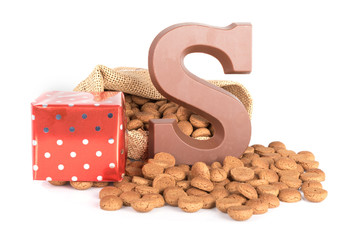 Jute bag with chocolate, ginger nuts and presents