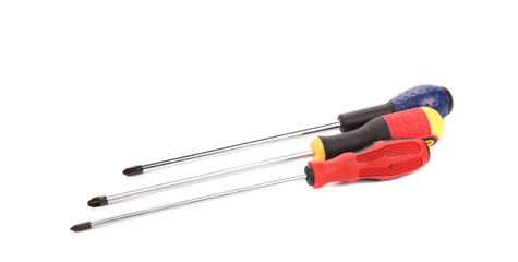 Close up of three screwdrivers.