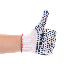 Thumb of man hand in glove.