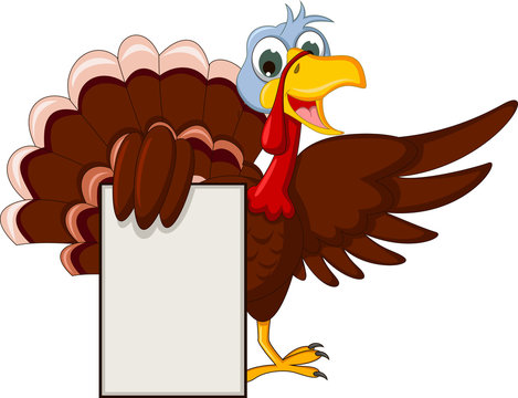 Funny Turkey Cartoon Posing with blank sign