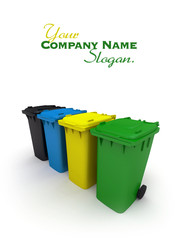Four plastic recycling bins