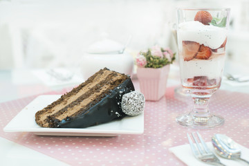 Choco Cake and a milkshake in confectionery