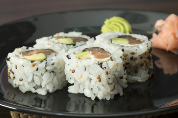 Close up sushi in plate