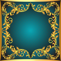 blue  background a frame with a gold ornament