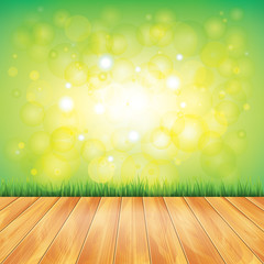 Wood floor and green grass, vector background