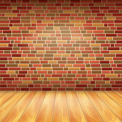 Brick wall and wood floor, vector background