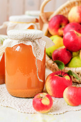 Canned Apple Juice and Apples in Basket