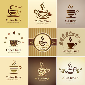 cafe emblem collection, set of coffee cups icons