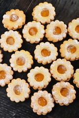 Macro shot of delicious jam cookies-Linzers
