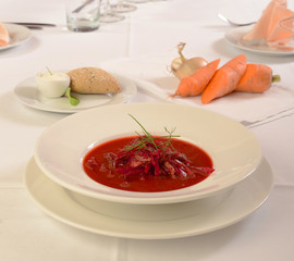 traditional  ukraine soup is served in restaurant