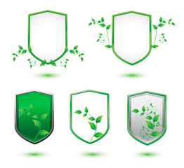 insulated shield banner with green leaves