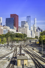 Naklejka premium Chicago downtown sunny day view