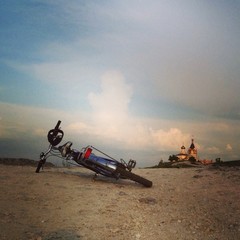 scene with bike and church
