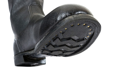 Russian black army boots isolated on white background