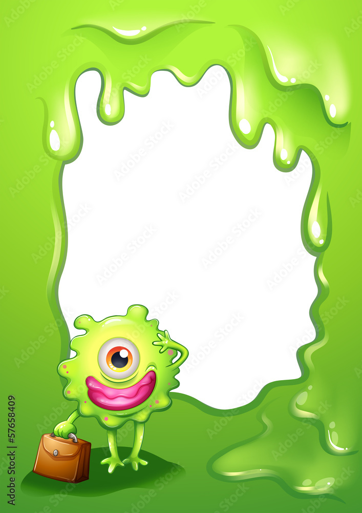 Sticker a green border design with a monster holding a bag