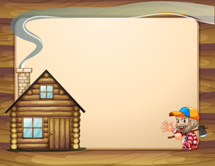 An empty template with a house and a woodman carrying an axe