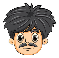 A head of a man with a mustache